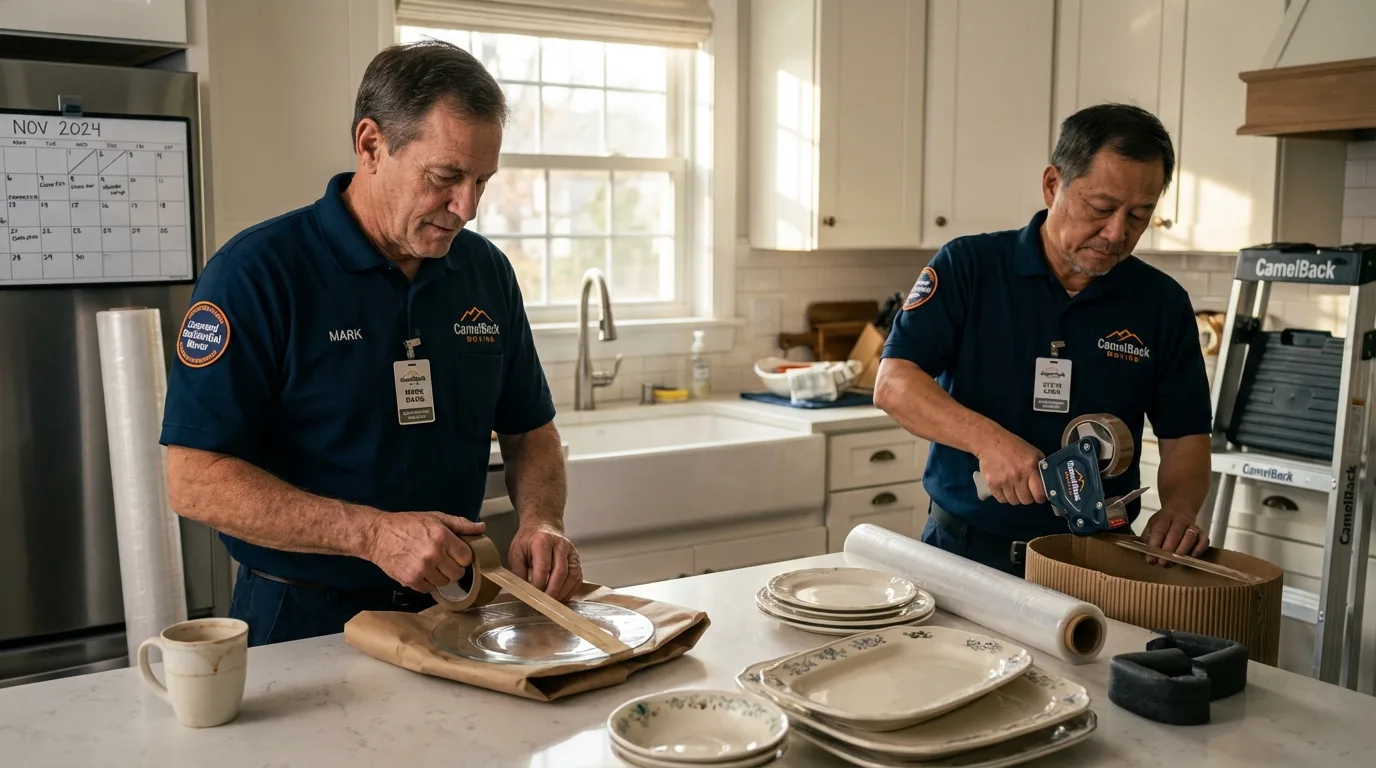 Professional crew packing kitchen dishware in Saint Croix Falls, WI